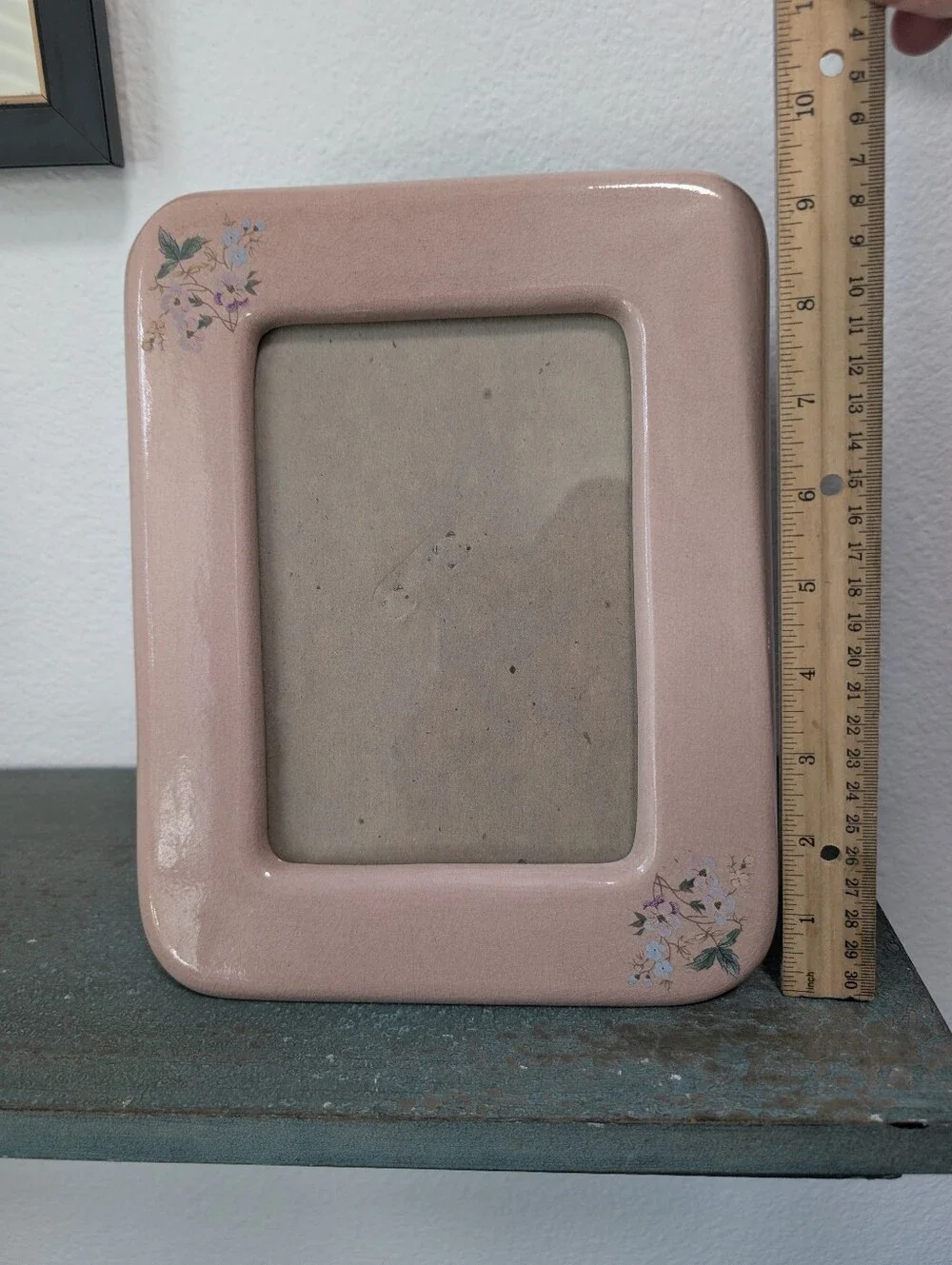 Vtg Terragrafics Picture Frame Floral Pink Crackle Glaze Ceramic Cottage Core